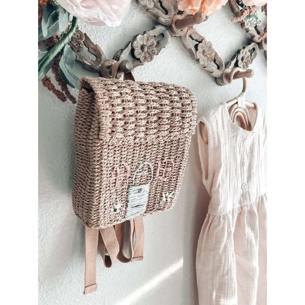 New Darling Little Cottage Shaped Woven Backpack